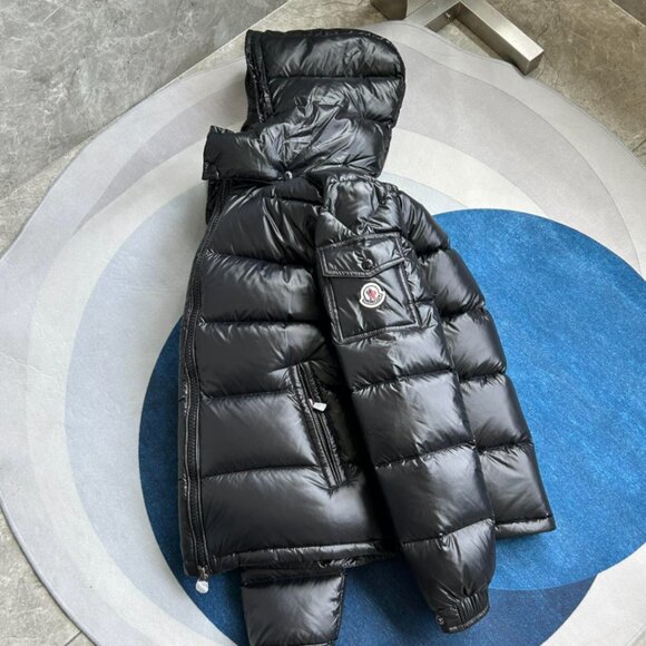 Moncler Shiny Black Puffer Jacket with Red Accents - Picture 5 of 9
